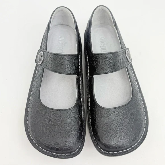 Alegria PALOMA 7507 Black Tooled Leather Mary Jane Support Comfort Orthotic Shoe - Picture 2 of 16